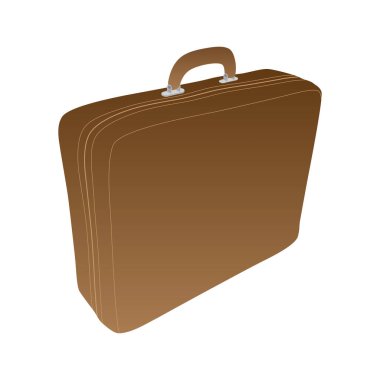 Saplı klasik deri bavul, 3 boyutlu karikatür tarzında izole edilmiş vektör çizimi..