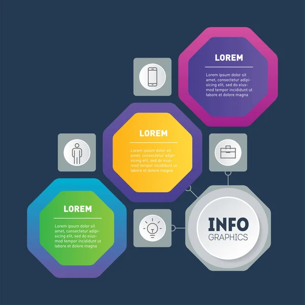 Technológia Vagy Oktatási Folyamat Infografikája Három Lépésben Nyolcszögek Brosúra Minta Jogdíjmentes Stock Vektorok