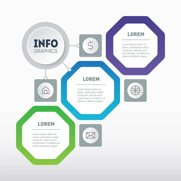 Infografica Della Tecnologia Del Processo Educativo Con Tre Fasi Ottagoni Vettoriale Stock