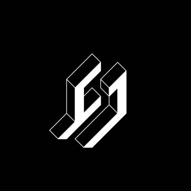 Tasarım için Isometric 3d yazı tipi. Üç boyutlu harfler. C J mektup kodu. Monogram veya logotype.