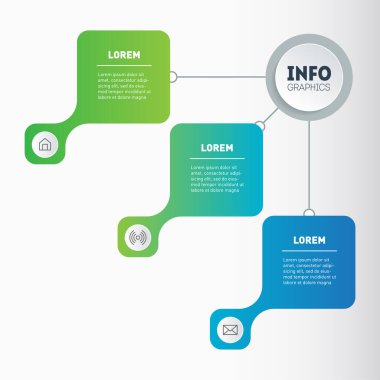Teknoloji ya da eğitim süreci hakkında bilgi. Simgeli raporun bir parçası. 3 seçenekli iş sunumu konsepti. Web tasarımı, broşür veya diyagram şablonu.