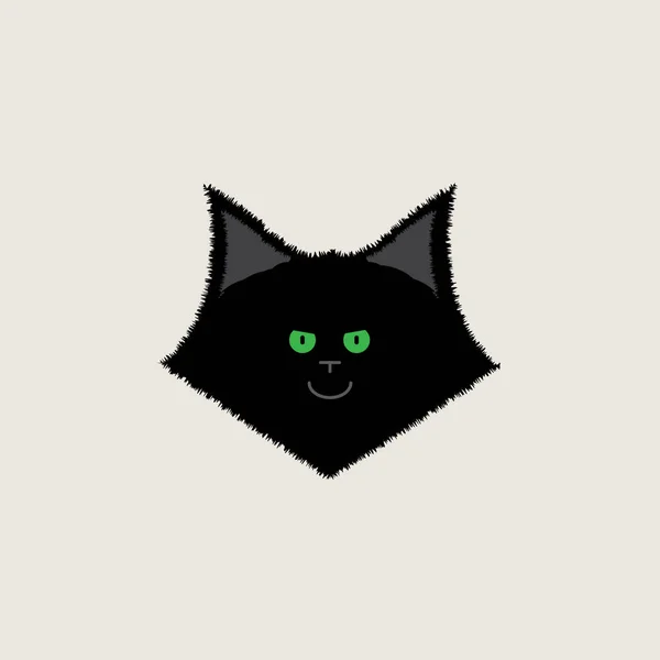緑の目をした黒とふわふわの猫 笑顔で子猫 Tシャツのベクトルイラスト Print — ストックベクタ