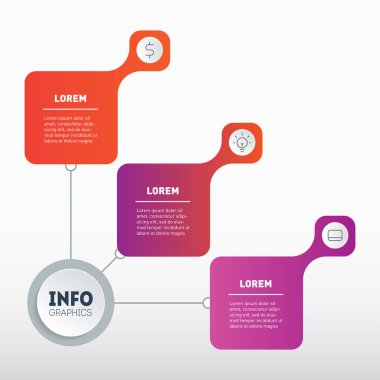 Üç seçeneği olan slayt gösterisi ya da diyagram için en iyisi. İşinizi nasıl yapılandıracağınıza dair bilgi grafikleri örneği. Teknoloji ya da eğitim süreci hakkında bilgi. 3 adımlı yatırımcı sunumu.