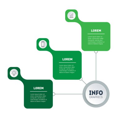 Üç seçeneği olan slayt gösterisi ya da diyagram için en iyisi. İşinizi nasıl yapılandıracağınıza dair bilgi grafikleri örneği. Teknoloji ya da eğitim süreci hakkında bilgi. 3 adımlı yatırımcı sunumu.