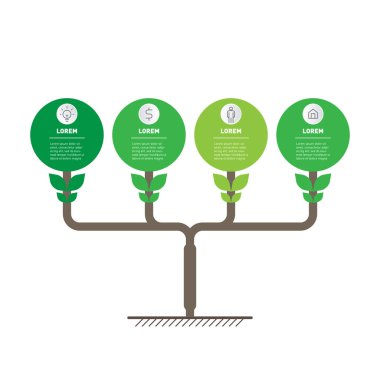 Dikey Zaman Çizelgesi veya 4 seçenekli bilgi grafikleri. İşletmenin gelişimi ve büyümesi. Zaman çizelgeleri. İş sunumu konsepti: 4 bölüm, aşama veya süreç. Vektör.