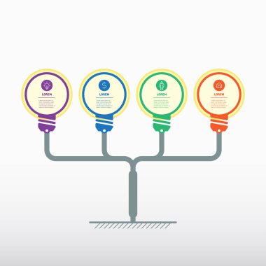 Zaman çizelgesi ya da lambalı bilgi grafikleri. İşlerin gelişimi ve büyümesi. 4 seçenekli iş konsepti, parçalar, adımlar veya süreçler. Zaman çizgisi eğilimleri ve teknoloji eğilimleri.