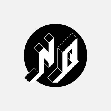 N ve Q harfleri - Monogram veya logotype. Tasarım için Isometric 3d yazı tipi. Hacim alfabesi. Üç boyutlu harfler. NQ - 2 harfli kod.