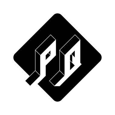 Letters  P and Q - Monogram or logotype. Isometric 3d font for design. Volume alphabet. Three-dimension letters. PQ - 2-letter code.
