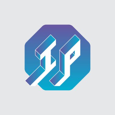 Altıgen bir tabakada üç boyutlu I ve P harfleri. Tasarım için Isometric 3d yazı tipi. IP - monogram veya logotype. Cilt alfabesi.