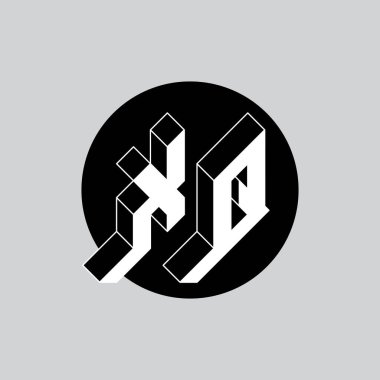 X ve Q - Monogram veya logotype. Tasarım için Isometric 3d yazı tipi. - 2 harfli kod. Elmas şekilli bir tabakada üç boyutlu harfler.. 