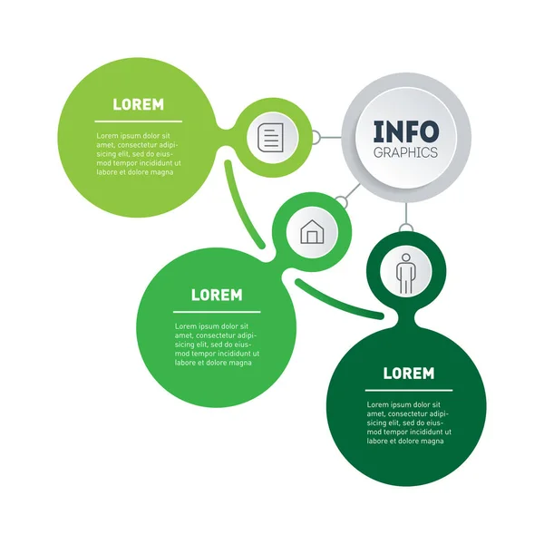 Green Business Concept Met Drie Opties Onderdelen Stappen Processen Tijdlijn — Stockvector