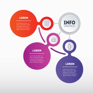 Servis ağacı şablonu, bilgi şeması. Teknoloji veya eğitim sürecinin 3 aşamalı bilgileri. Üç seçeneği olan iş sunumu veya bilgi grafikleri kavramı.