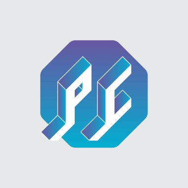 P ve C - Monogram veya logotype. Tasarım için Isometric 3d yazı tipi. PU - 2 harfli kod veya logo. Hacim alfabesi. Üç boyutlu harfler.