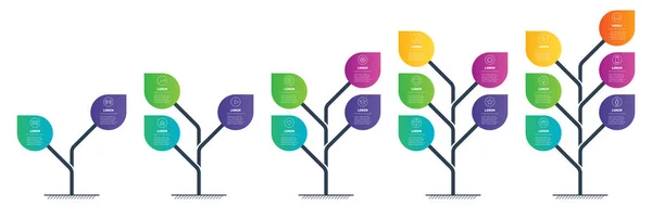 Árboles Con Hojas Forma Gráficos Idea Crecimiento Empresarial — Vector de stock