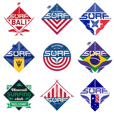 Vintage sörf logo kümesi