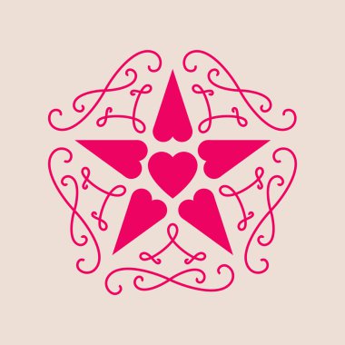 Yıldız ve kalpleri ile çiçek monogram