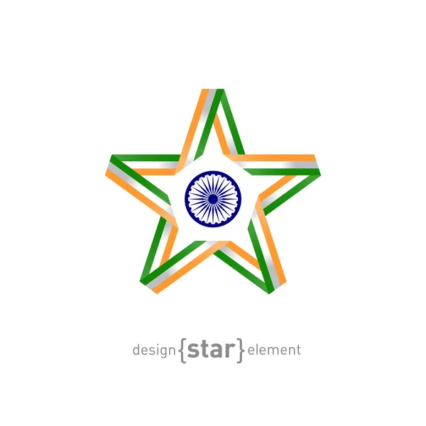 Estrella de cinta con bandera de la India — Vector de stock