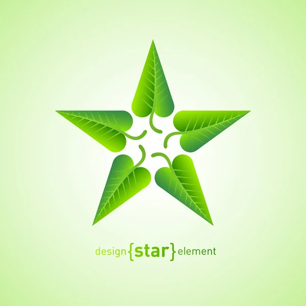 Star with green spring leaves. — Stock Vector