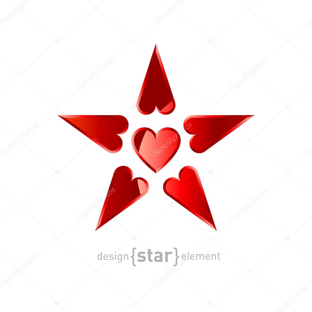 Red Star made by hearts. Company logo template.