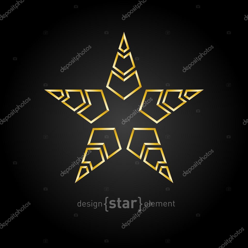 The Vector golden star with arrows on black background. Company logo template, corporate identity