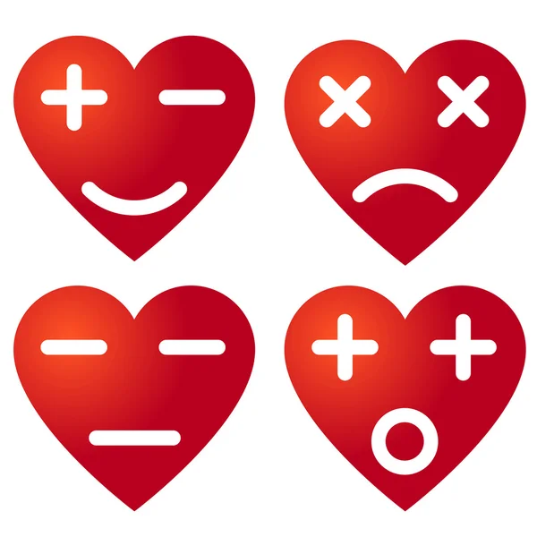 Set of hearts with different emotions — Stock Vector