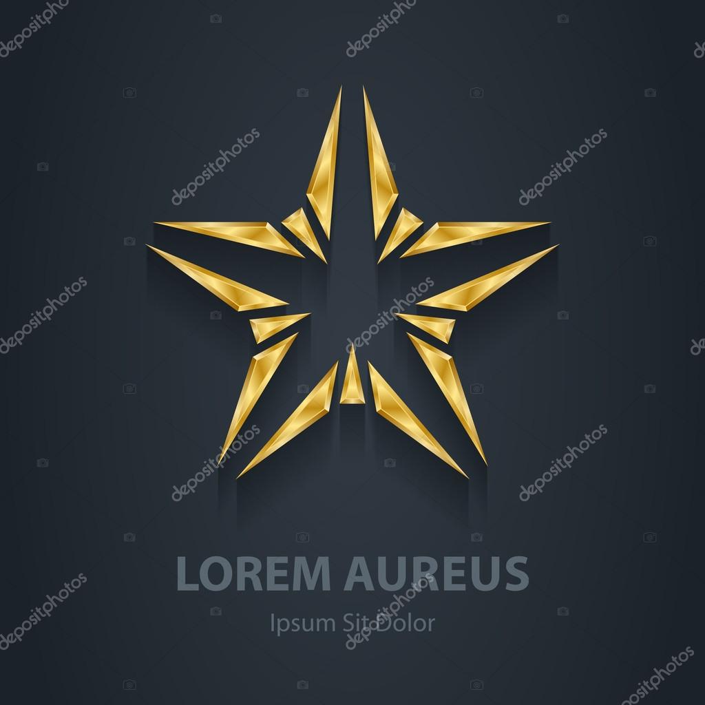 Gold star logo. Award 3d icon. Golden logotype template. Volume Vector illustration.