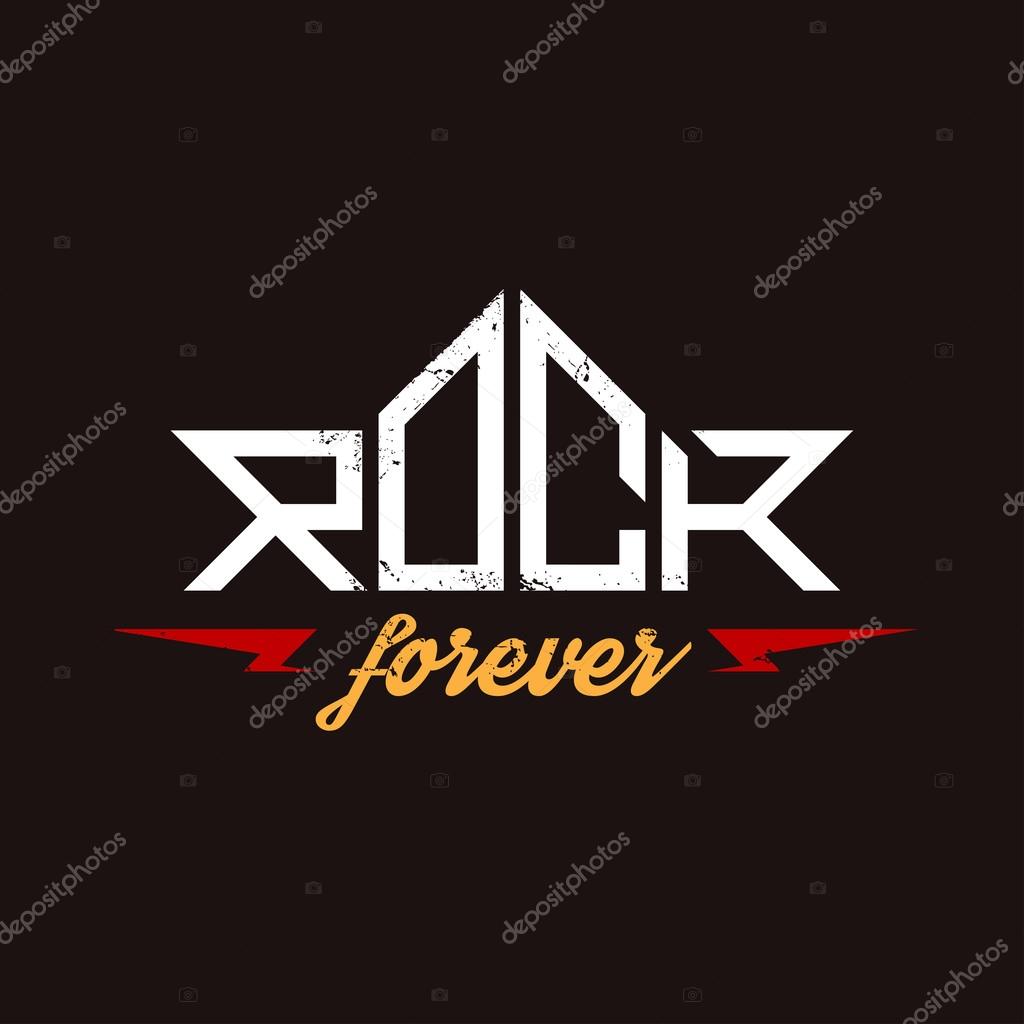 Rock Forever - original lettering with lightnings and grunge effect, vector illustration.