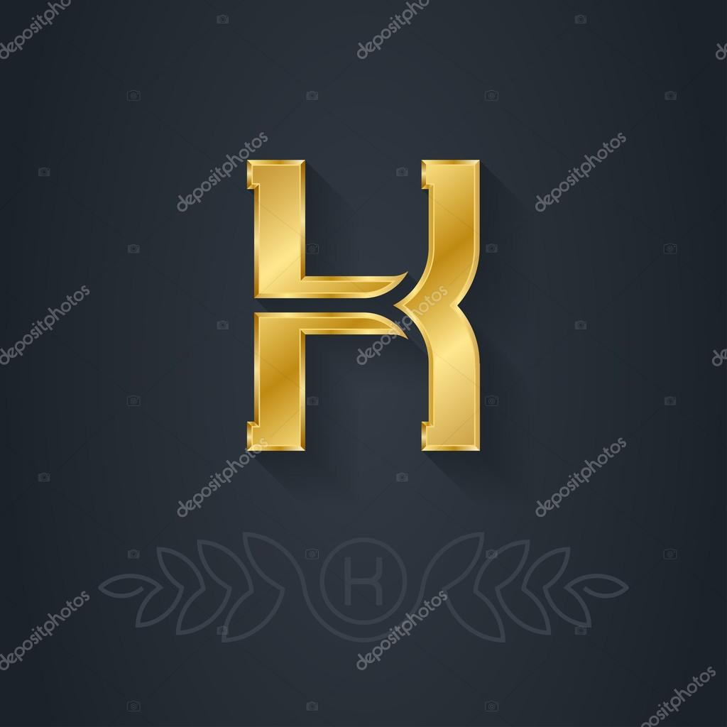Letter H. Template for company logo with monogram element. 3d Design element or icon. Vector elegant gold font.