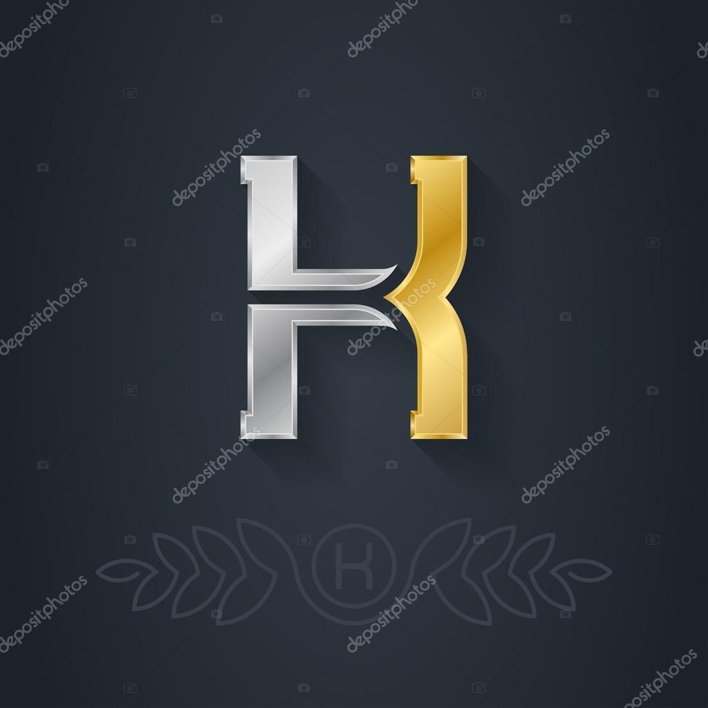 Letter H. Template for company logo with monogram element. 3d Design element or icon. Vector elegant gold and silver font.