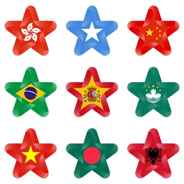 Conjunto de estrellas con países — Vector de stock