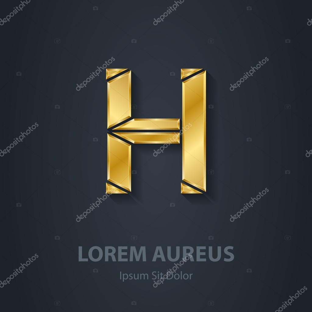 Gold Letter H. Vector elegant font. Template for golden company logo. Metallic Design element or icon.