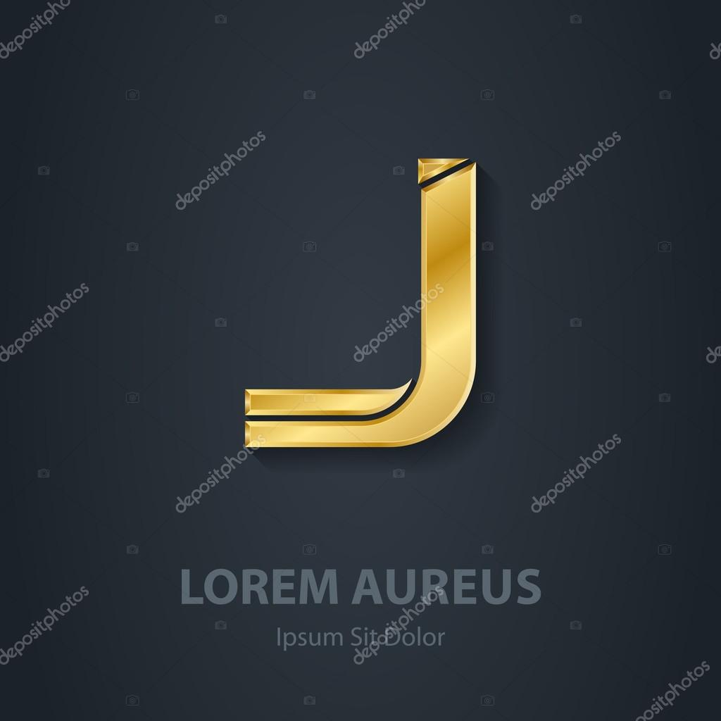 Gold Letter J. Vector elegant font. Template for golden company logo. Metallic Design element or icon.