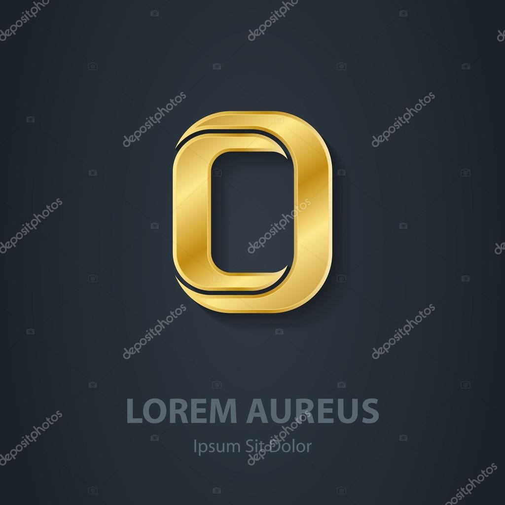 Gold Letter O. Vector elegant font. Template for golden company logo. Metallic Design element or icon.