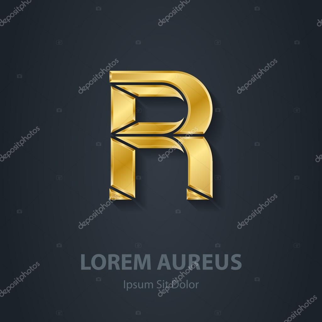 Gold Letter R. Vector elegant font. Template for golden company logo. Metallic Design element or icon.