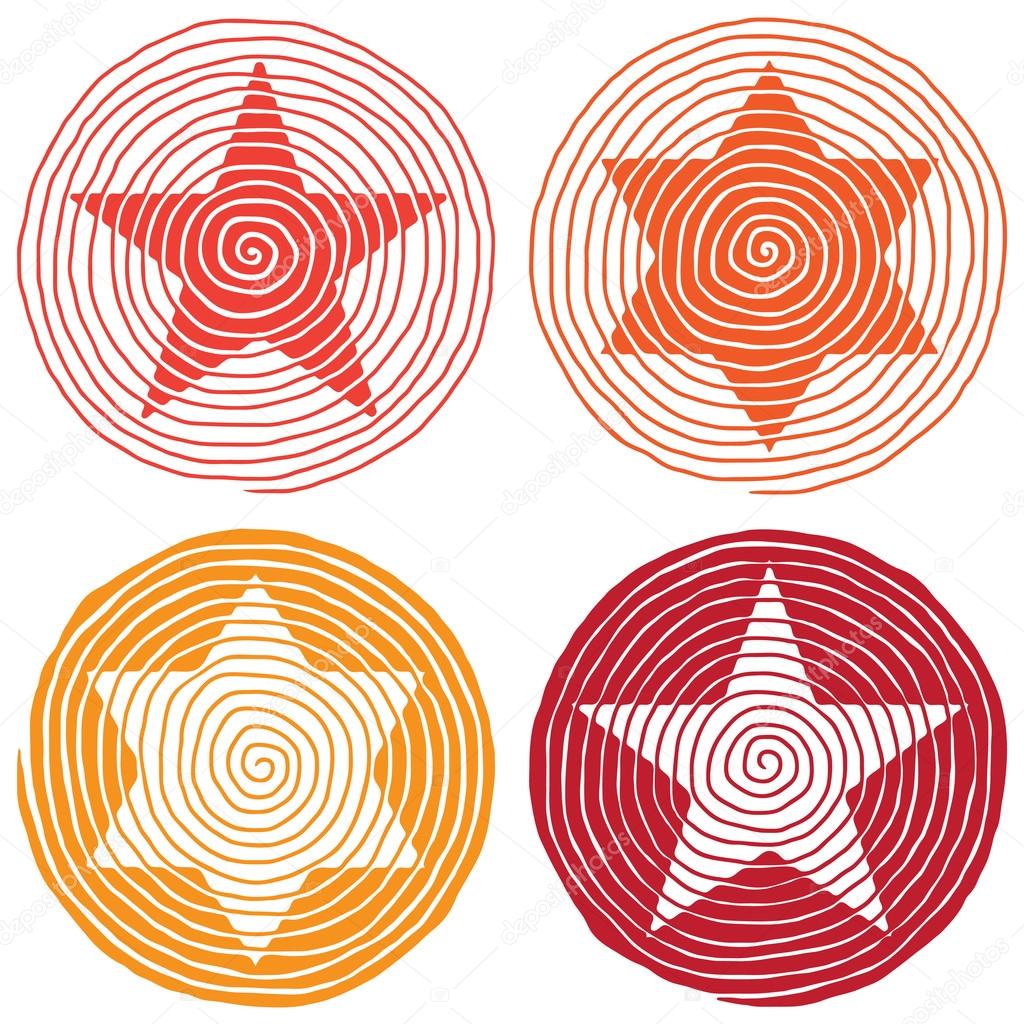 Set of spiral stars vector illustration. Company lineart logos template.