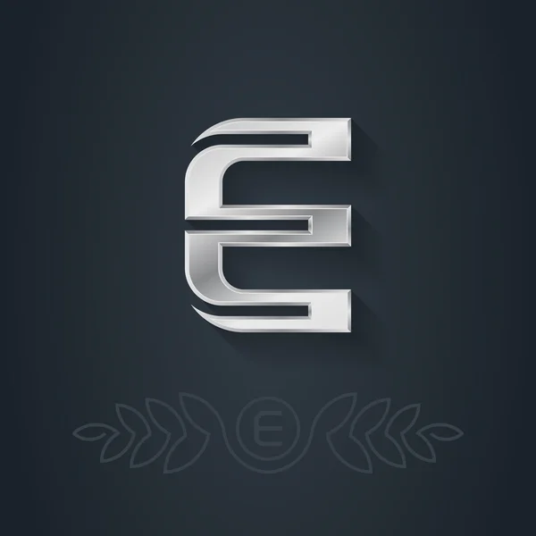 Серебряный шрифт буква E — стоковый вектор