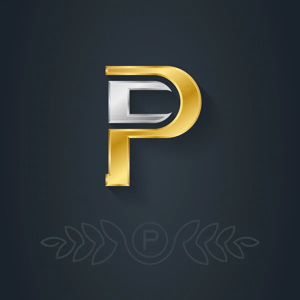 Gold and silver letter P — Stock Vector