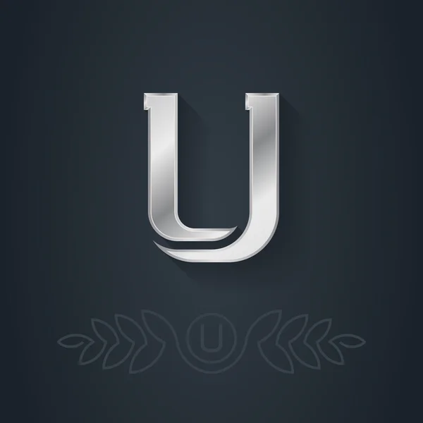 Срібний шрифт Літера U — стоковий вектор