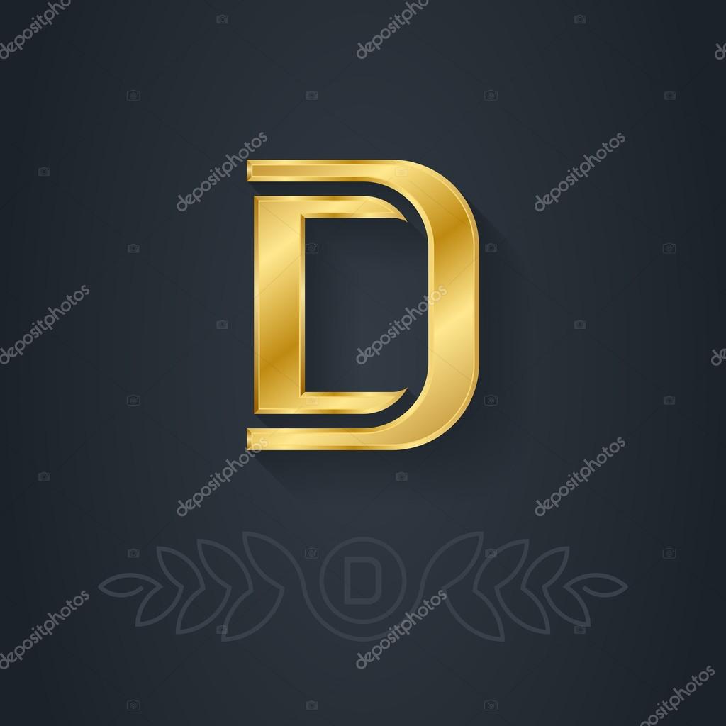 Letter D Vector elegant gold  font. Template for company logo. Metallic 3d Design element or icon.