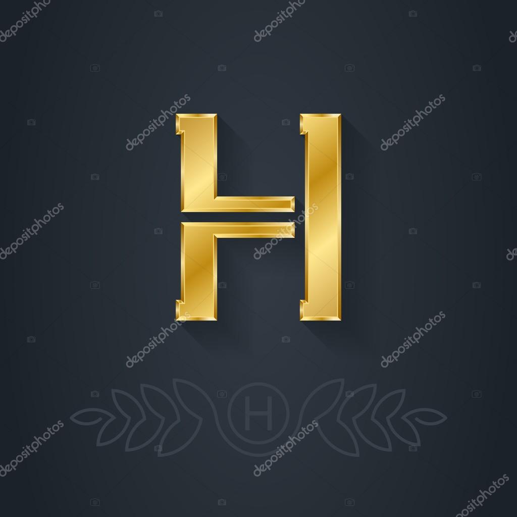 Letter H Vector elegant gold  font. Template for company logo. Metallic 3d Design element or icon.