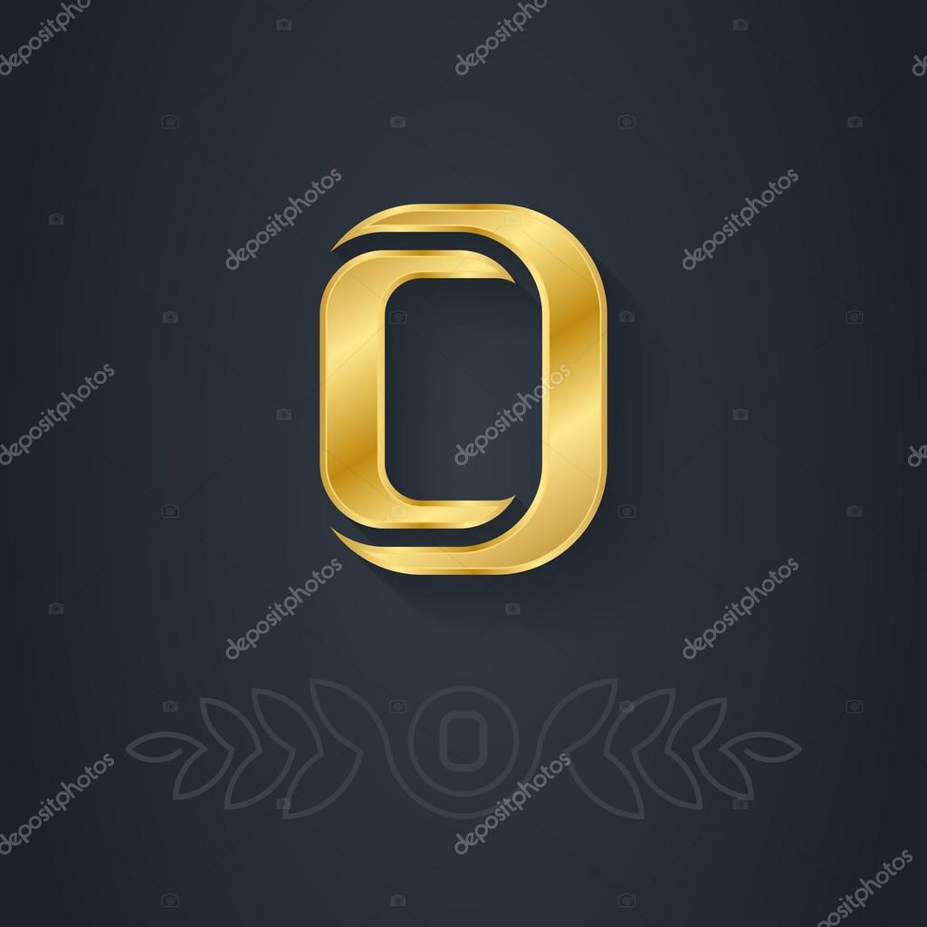 Letter O. Vector elegant gold  font. Template for company logo. Metallic 3d Design element or icon.