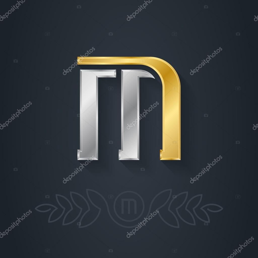 Letter M. Template for company logo with monogram element. 3d Design element or icon. Vector elegant gold and silver font.