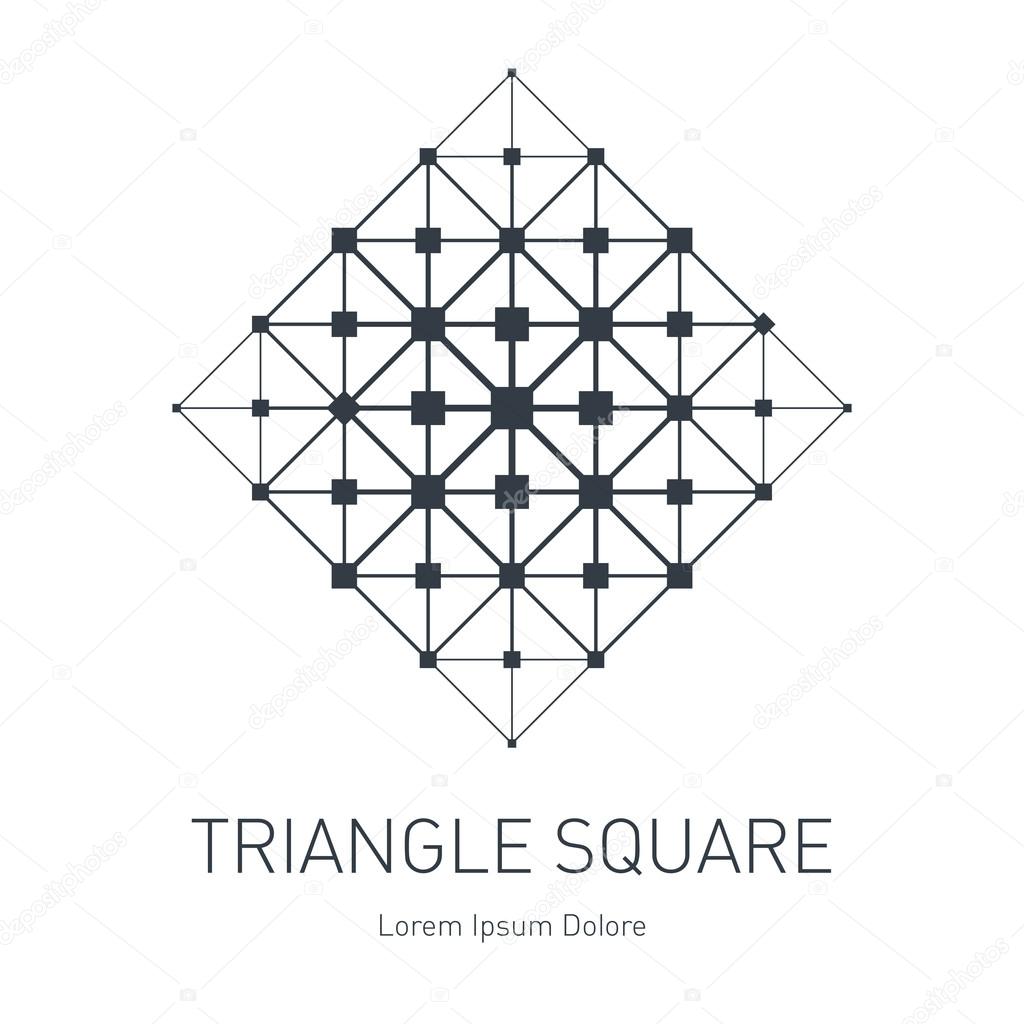 The low-poly mesh. Modern stylish logo. Design element with squares, triangles and rhombus. Vector logotype template. Grid structure.