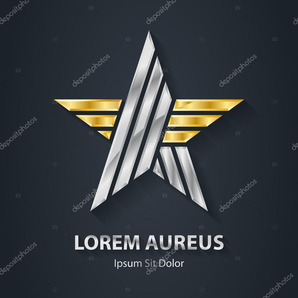 Silver and Gold star logo, Metallic logotype template