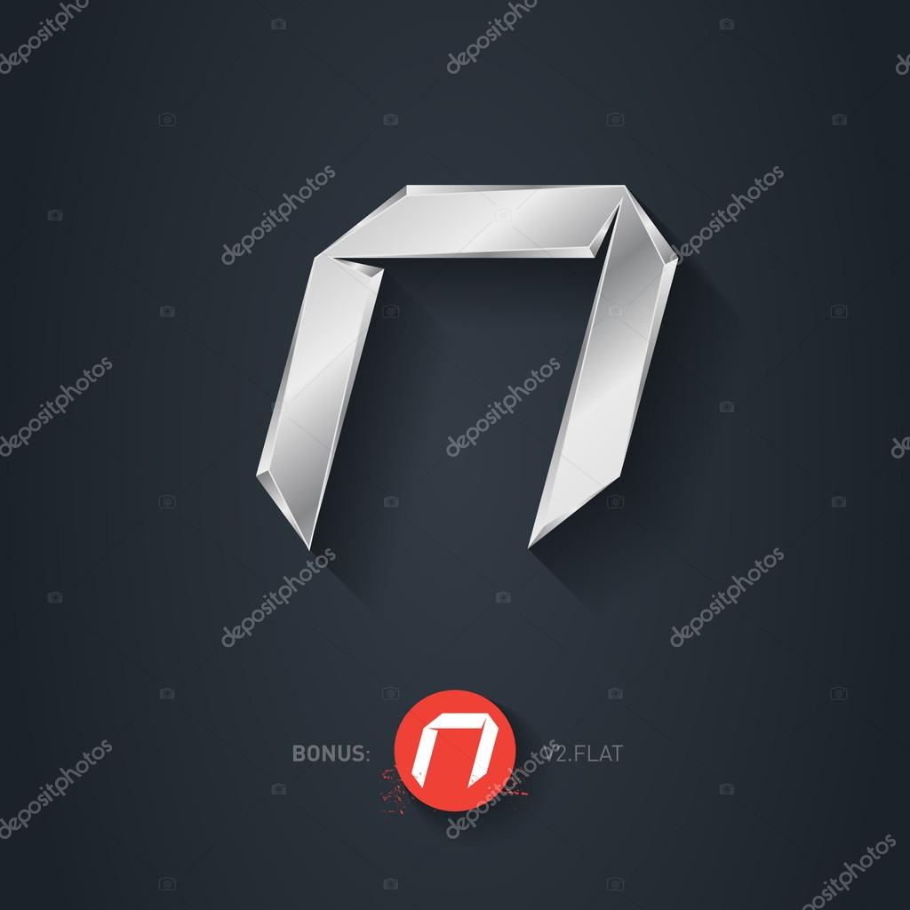 Letter N, Vector silver font. Elegant Template for company logo. Metallic Design element or icon. Pseudo origami style, including flat version.