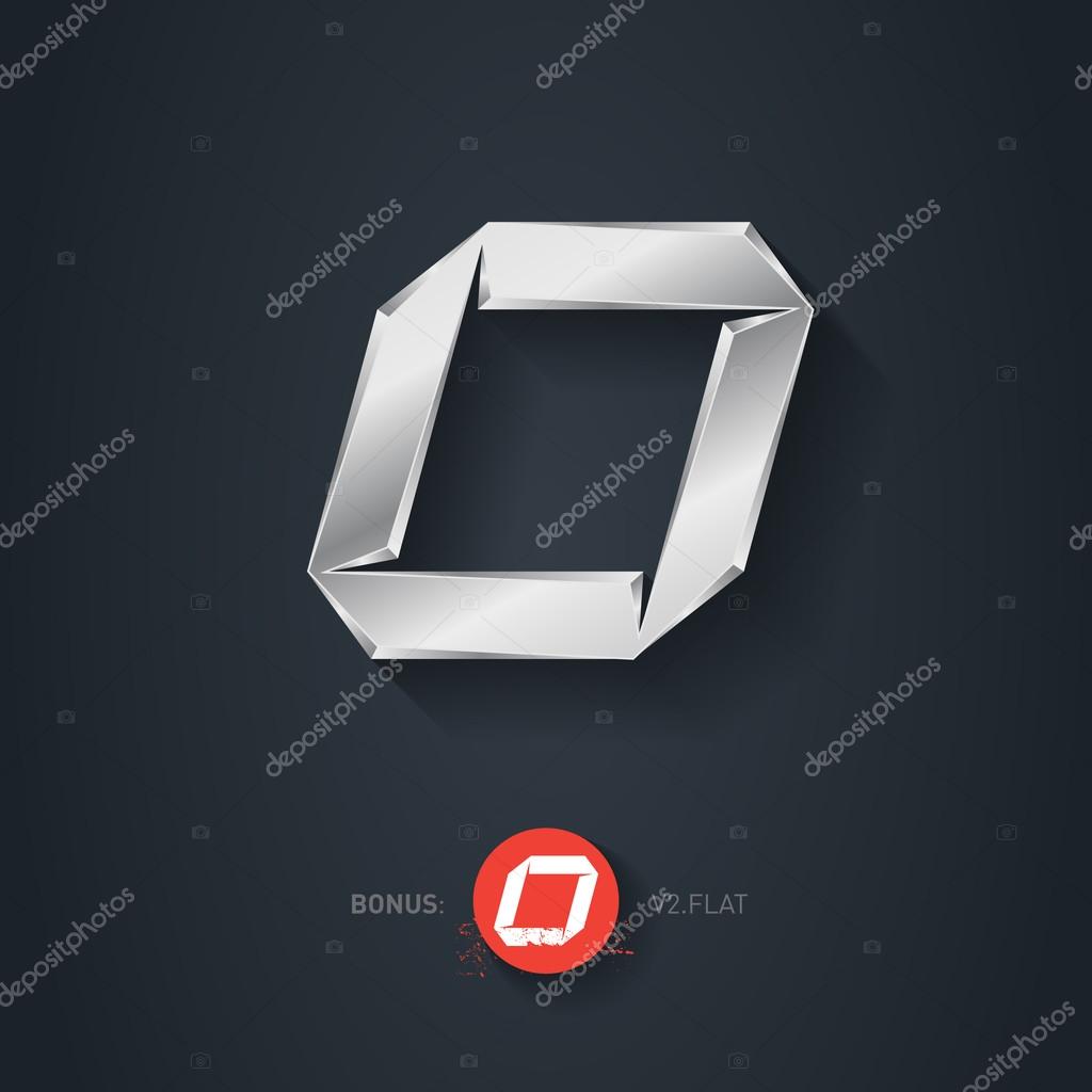 Letter O, Vector silver font. Elegant Template for company logo. Metallic Design element or icon. Pseudo origami style, including flat version.