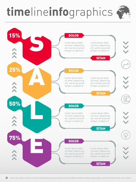 Linha do tempo de infográfico de venda com quatro opções — Vetor de Stock