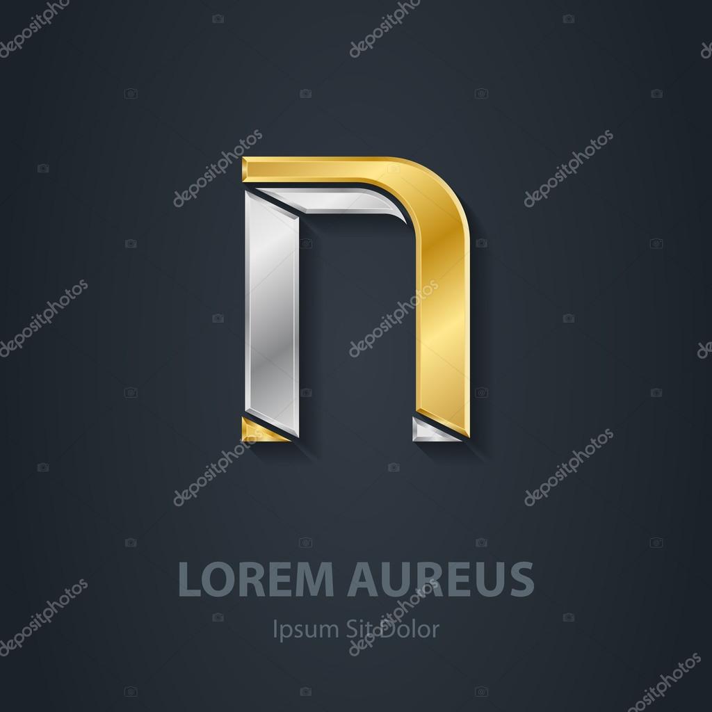 Letter n. Template for company logo. 3d Design element or icon. Vector elegant gold and silver font.