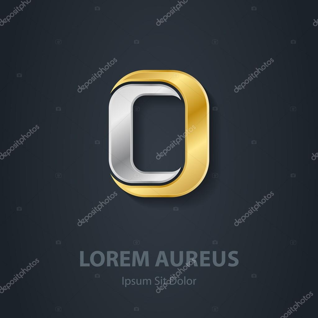 Letter O. Template for company logo. 3d Design element or icon. Vector elegant gold and silver font.