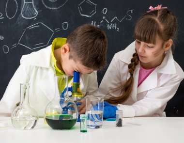 iki okul kimyasal deney izlerken